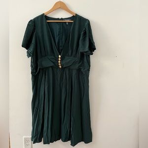 ModCloth Green Swing Dress Gold Cat Buttons 26W